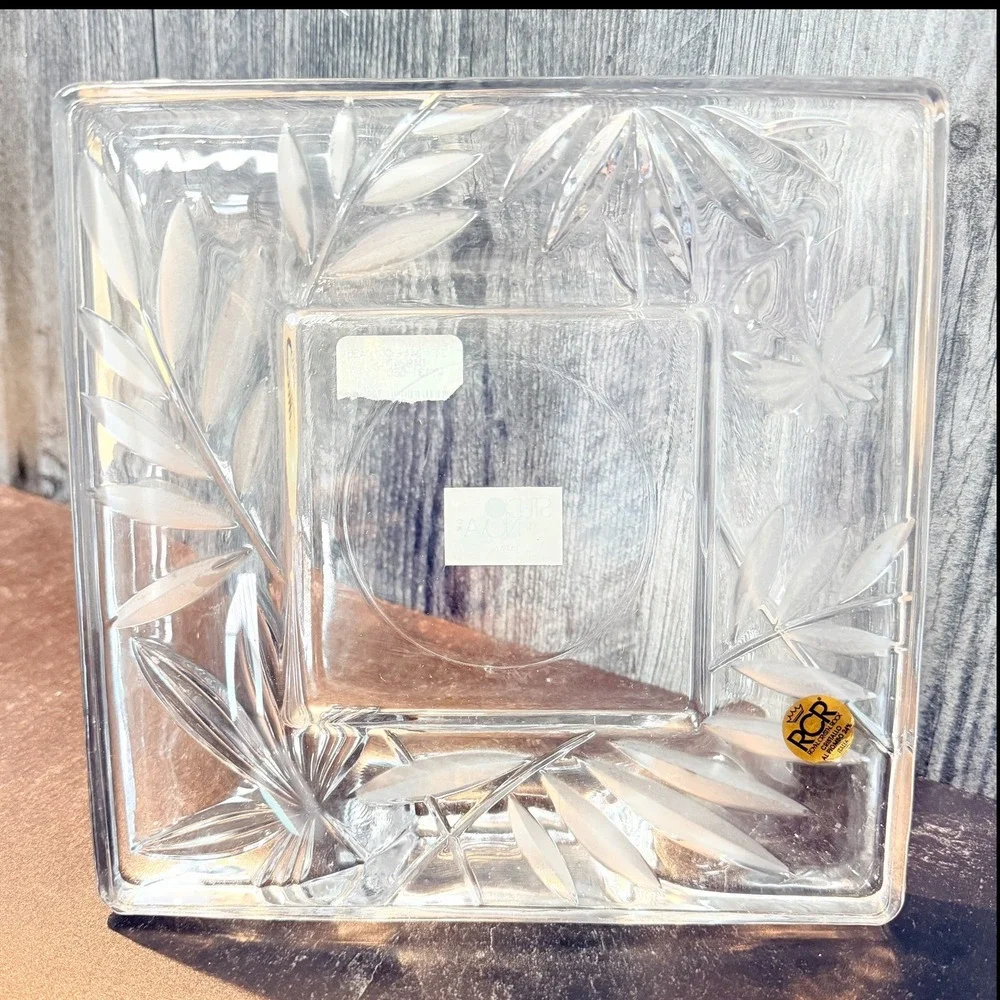 Studio Nova RCR Photo Frame Frosted Leaf Lead Crystal Clear 8x8 1990s Vintage